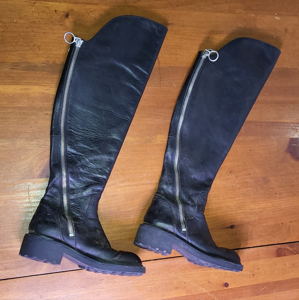 Ash Black Over The Knee Leather Boots Biker 7